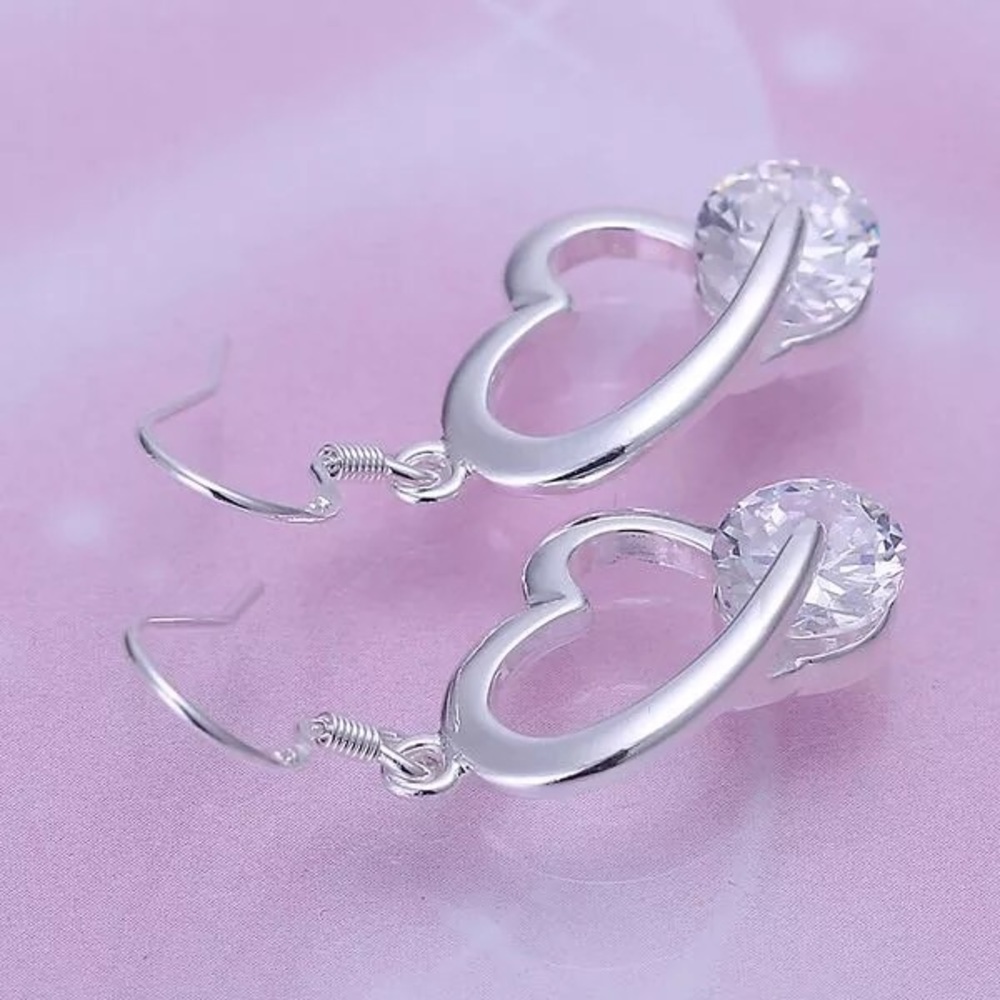925 Sterling Silver Heart with Stone Earrings - Picture 2 of 4